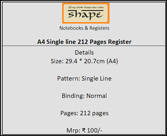 Shape A4 Single line 212 Pages Register