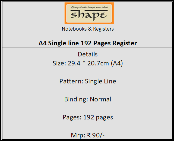 Shape A4 Single line 192 Pages Register